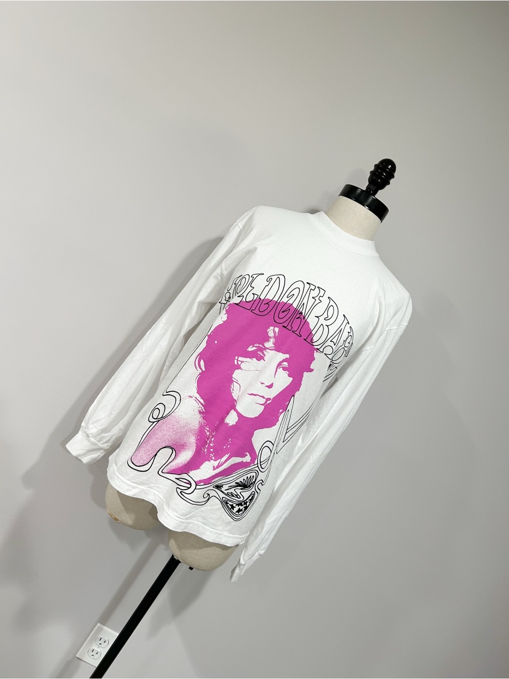 Angel White Long Sleeve Tee with Pink Portrait Graphic